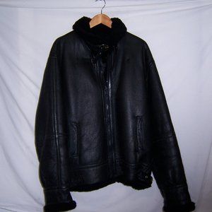 MENS BLACK LEATHER SHEARLING BOMBER JACKET BY NAPA VALLEY. XL